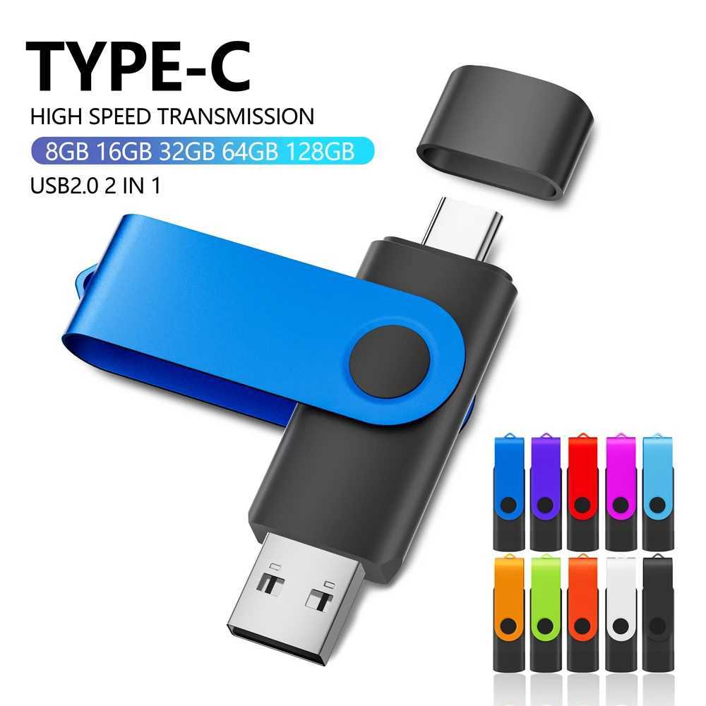 2 IN 1 TYPE-C USB Flash Drive 16GB Key Chain Pen Drive USB Stick 64GB High Speed Pendrive for Mobile Phone 32GB 8GB 4GB C251209