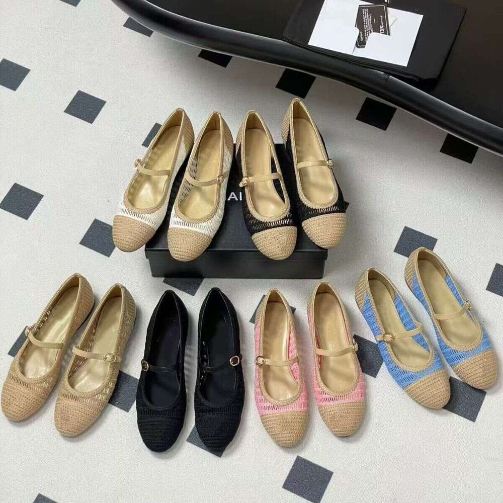 New Luxury Mary Jane Heels Women's pumps Shoes Designer Sandals Fashion Lafite grass weaving Dress Chunky Heel Splicing Evening party wedding shoes Ballet Flats
