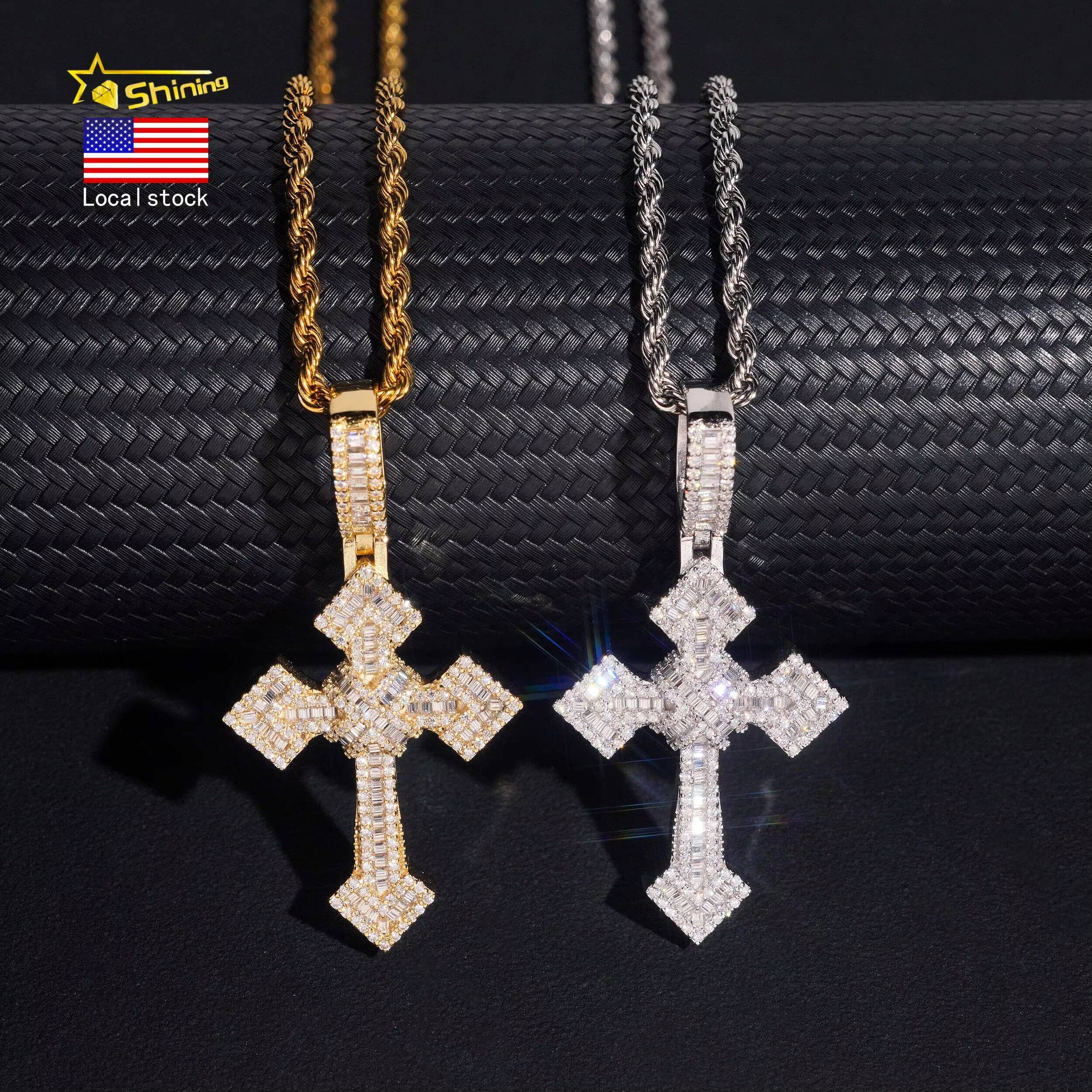 Ready to Ship GRA Certificate Bling 925 Silver Iced Out Mens Hip Hop Cross Moissanite Pendant