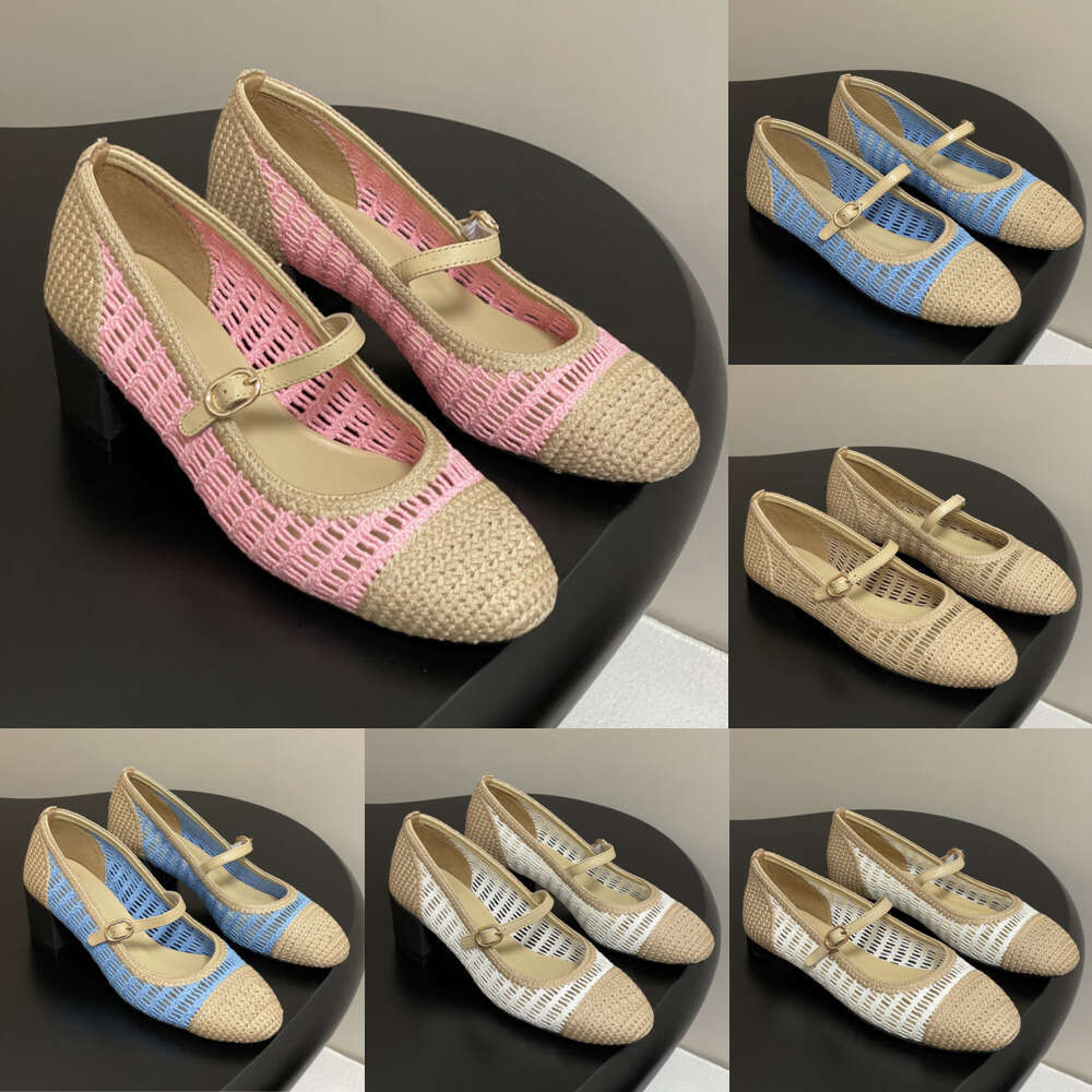 Women's pumps Shoes Designer Sandals New Luxury Mary Jane Fashion Lafite grass weaving Dress Chunky Heel Splicing Evening party wedding shoes Ballet Flats Heels