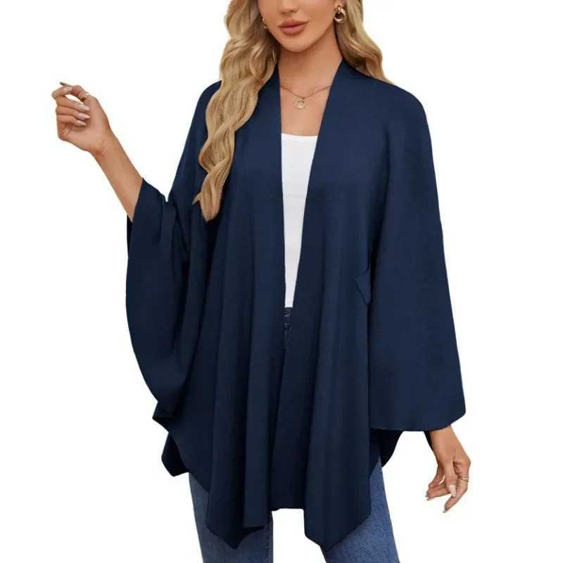Luxury Knit Wrap Poncho with Self - Tie Belt Elegant Cozy Outerwear for Autumn Winter Fashion Outfits Y251208
