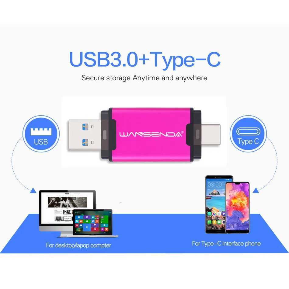 WANSENDA OTG USB Flash Drive 2 in 1 TYPE C USB 30 Pen Drive 512GB 256GB 128GB 64GB 32GB High Speed Pendrive USB Memory Stick C251209