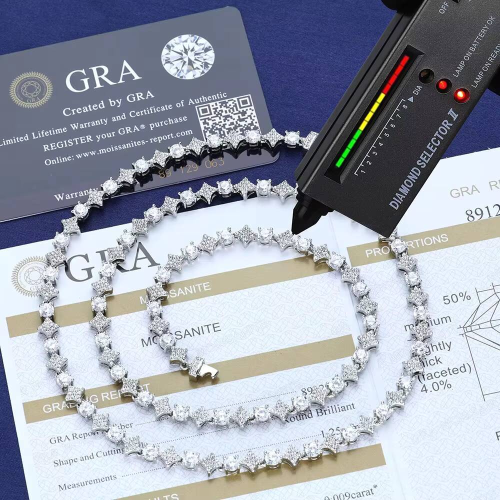 2025 Gra Jewelry 925 Sterling Silver Vvs Tennis Ice Moissanite Luxury GRA Certified Necklace Chain Unisex