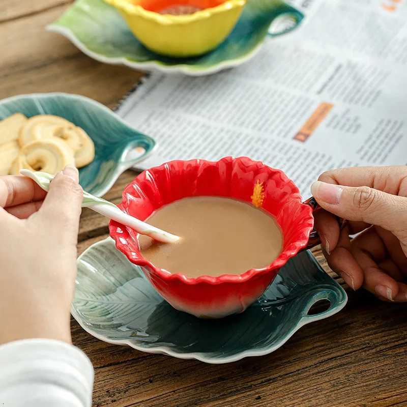 200ml Ceramic Coffee Cup Saucer Flower Type g Exquisite Afternoon Tea Latte Coffee Cup He Breakfast Milk g Birthday Gifts H251209