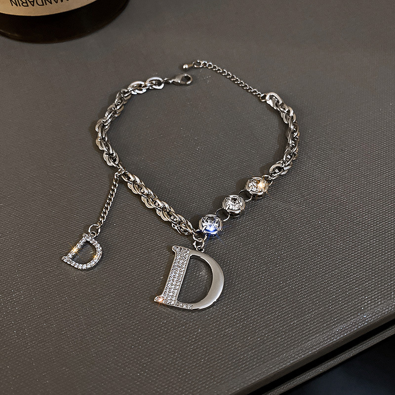Zirconia Letter D Bracelet Korean Ins Style Minimalist Fashion Hip-Hop Design Accessories for Women - view 6