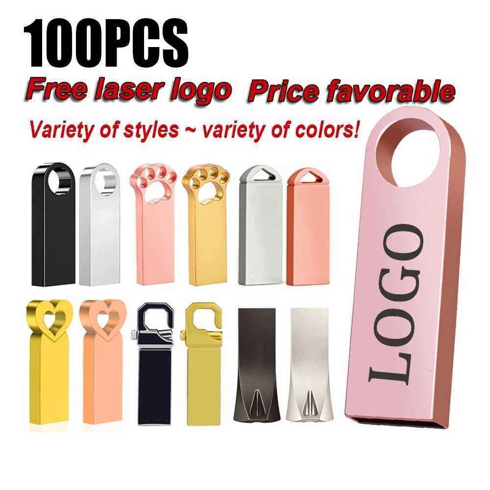 Cust 100PCS Flash Drives Metal 64GB Black 32GB Pen drive 16GB Memory stick U disk 8GB 4GB C251209