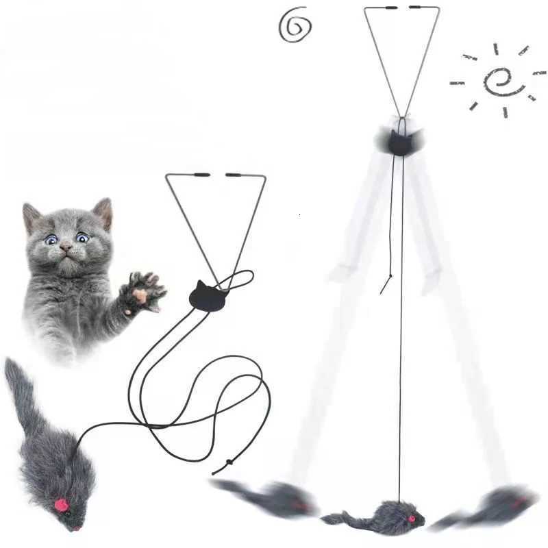 Pet Mouse Toy Interactive Cat Toy Hanging Indoor Door Retractable Toys Cat Scratch Rope Funny Cats Feather Stick Pet Supplies M251209