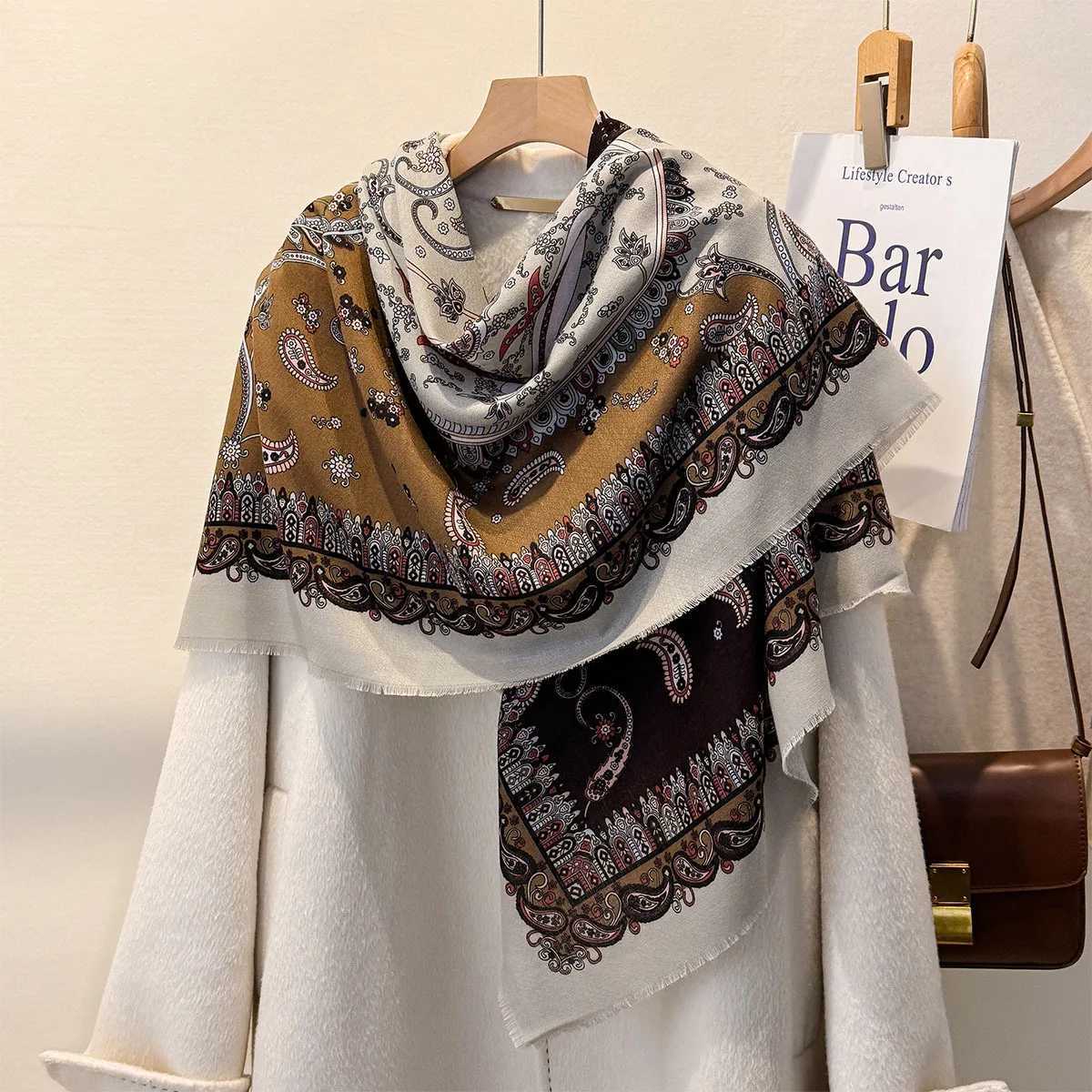 Luxury Autumn Winter Versatile Cashew Cotton Linen Large Square Scarf For Women Luxury Style Outerwear Decoration Windproof Shawl New Y251208
