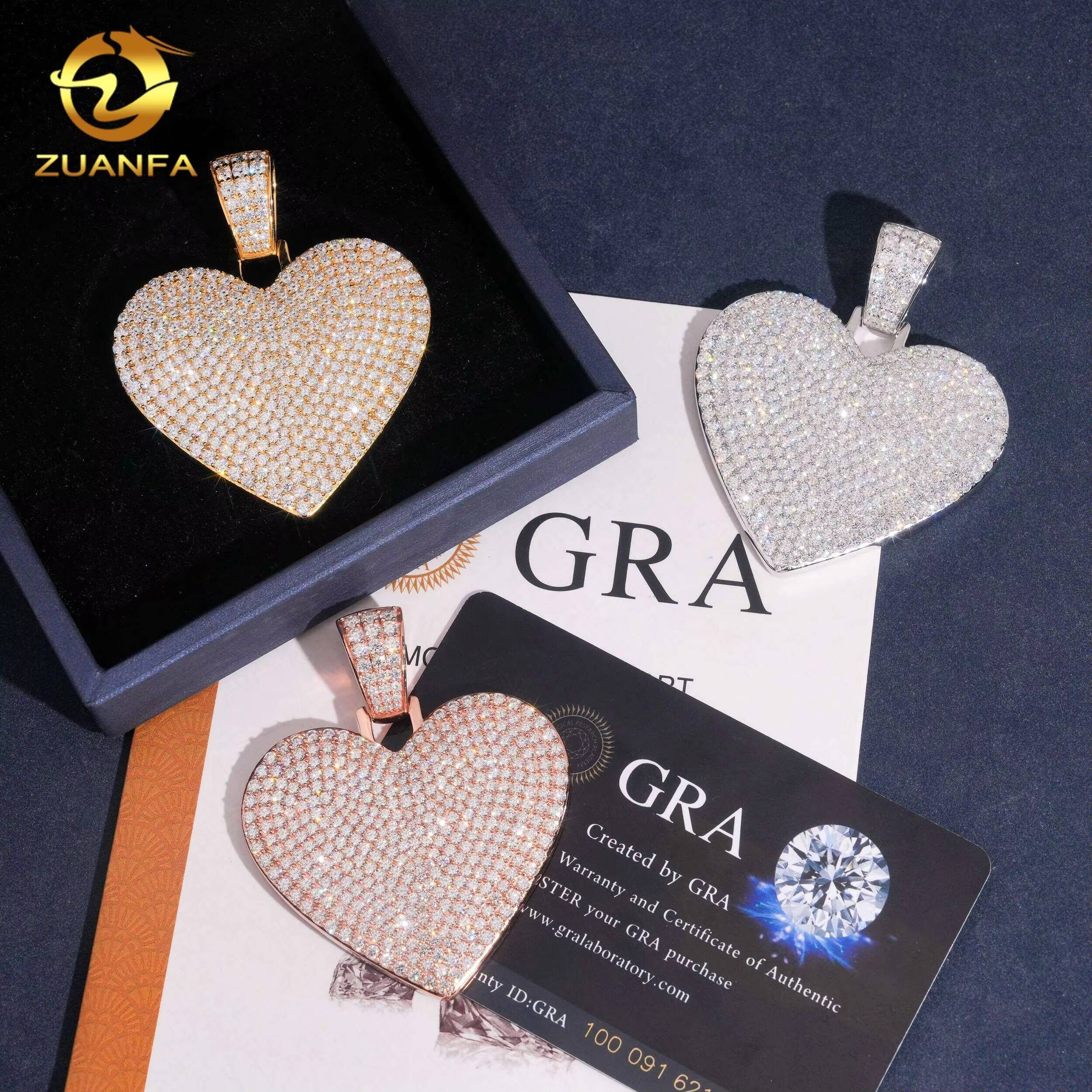 New Arrivals Heart Hip Hop Style Gold Plated 925 Sterling Silver Iced Out VVS Moissanite Pendant