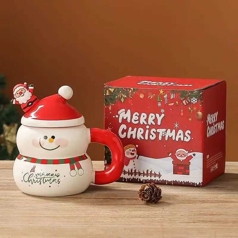 Creative Christmas ceramic cup with lid spoon large capacity g cartoon Christmas cup gift water cup student gift H251209