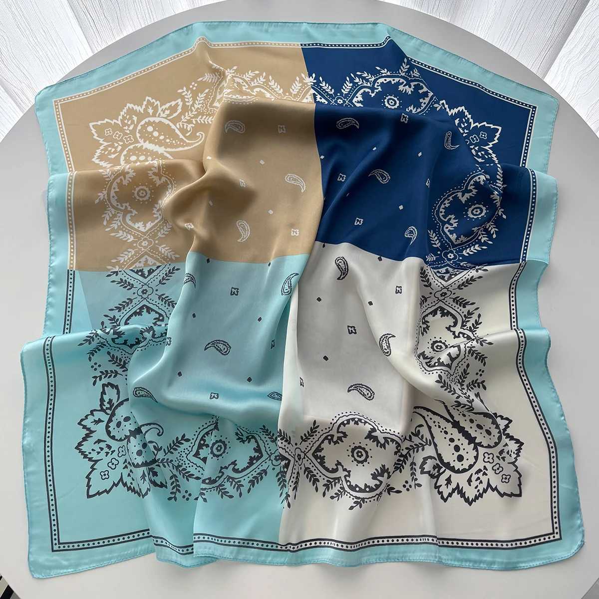 Luxury 7070cm Luxury Square Scarves For Women Soft Stain Neck Scarf Fashion Shawl Warp Elegant Neckerchief Bandanas Floral Print Hijab Y251208