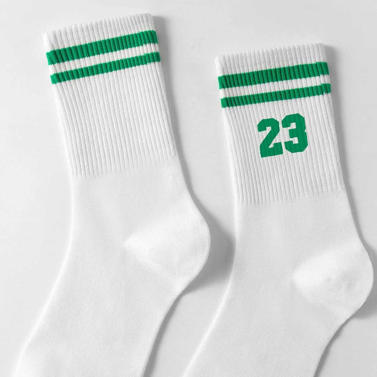 5/10/20 Pairs Mens Crew Socks Number 23 And Stripe Design Anti-odor And Sweat Absorbent Casual StylishT251209