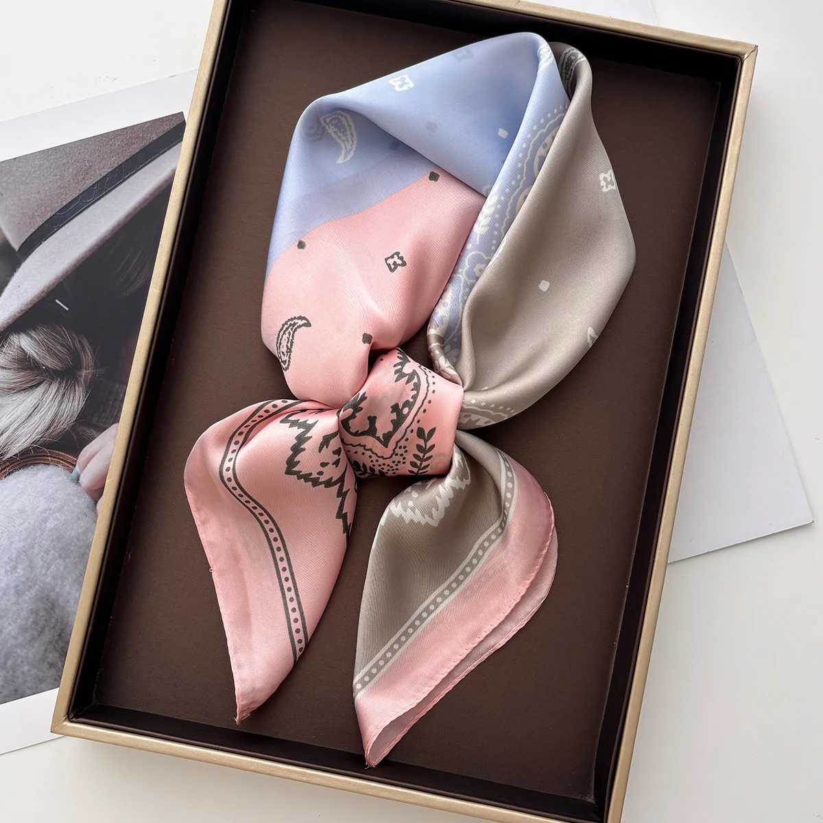 Luxury 7070cm Luxury Square Scarves For Women Soft Stain Neck Scarf Fashion Shawl Warp Elegant Neckerchief Bandanas Floral Print Hijab Y251208