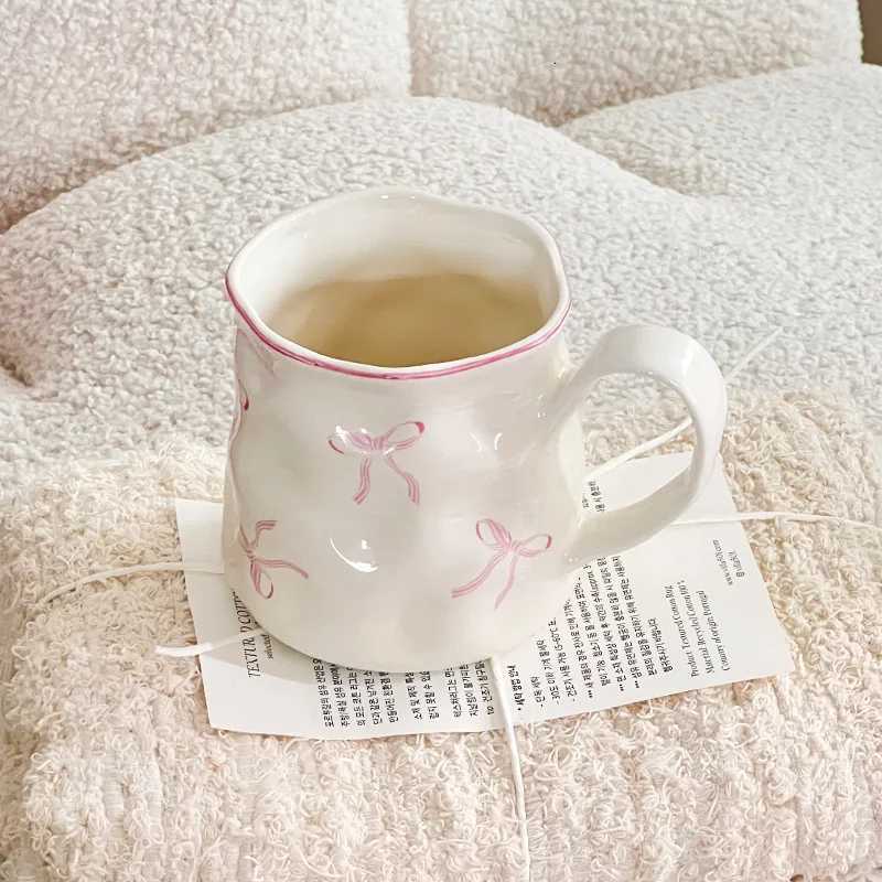 European Ceramic Coffee Cup Creative Hand Knead Bow g Exquisite Afternoon Tea Flower Tea Cup He Milk Breakfast Oatmeal g H251209