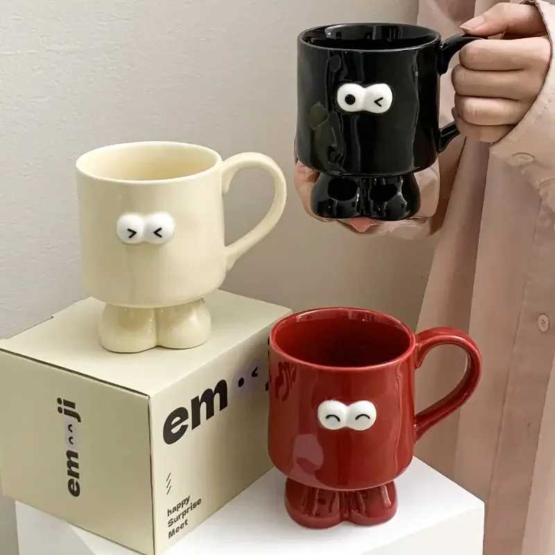 Intere Big Eyed Ceramic g Cute Red Black and White Coffee gs Off Breakfast Birthday Gift Teacup Couple Water Cups H251209