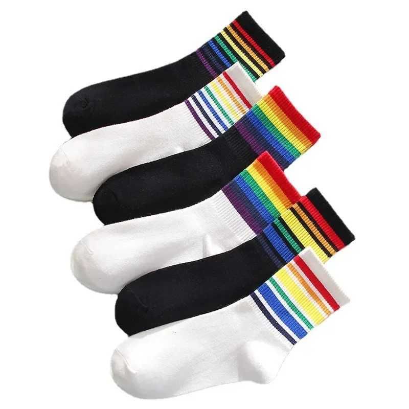 Unisex Stripes Mid Men Socks Women Girls Harajuku Colorful Funny Socks Men Cotton Rainbow ColorT251209