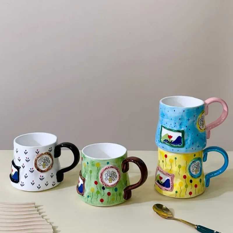 Light Luxury Hand-painted Coffee g Creative Breakfast Milk Ceramic gs Trendy Cute Couple Tea Cup Birthday Gift Kawaii Cup H251209