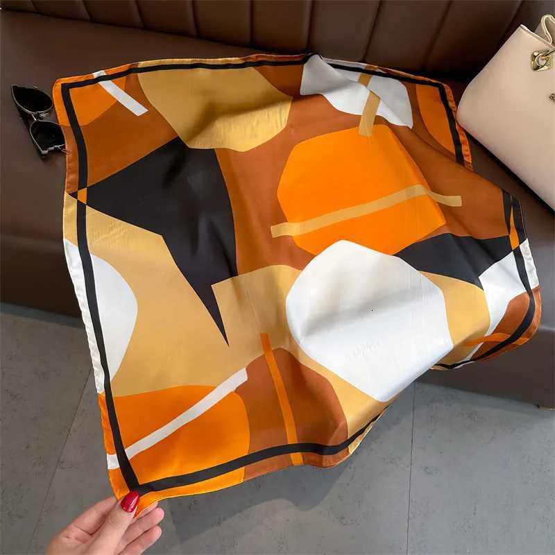 Luxury Luxury 2024 Plaid Print Square Silk Scarf for Women Hijab Hair Bands 70cm Neckerchief Female Satin Shawl Ribbon Headband Y251208