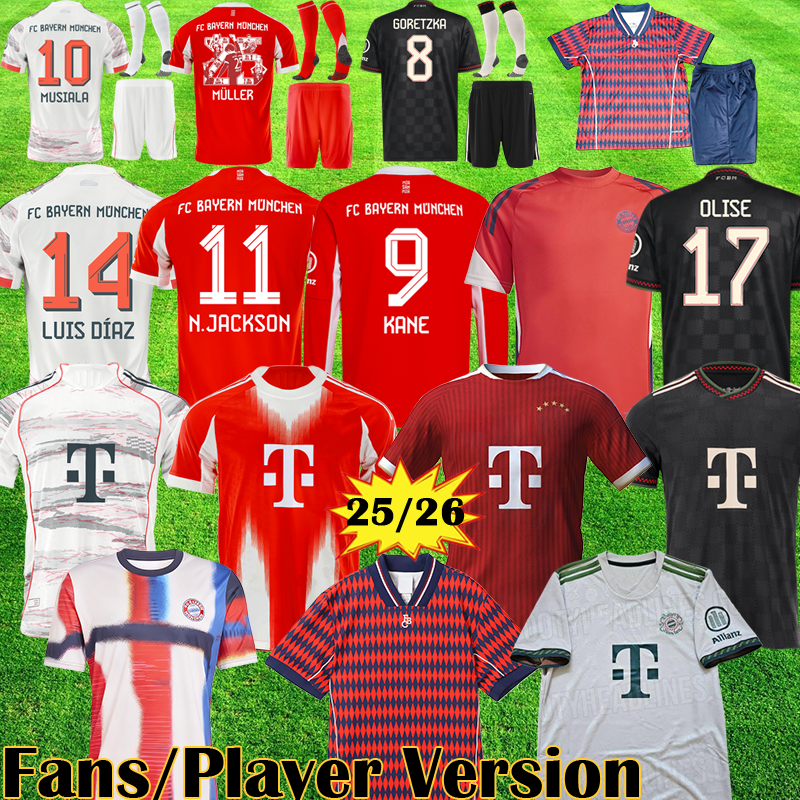3XL 4XL 25 26 KANE soccer jerseyS 125TH JACKSON GNABRY GORETZKA KIMMICH MUSIALA 2025 2026 BAYERNS OLISE muNIChES MULLER Special football shirt MINJAE Men Kids sets