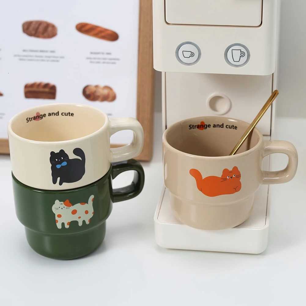 Ceramic Cat Printed Coffee g Funny Cute Stackable Cat gs with Handle Drinkware Breakfast Milk Tea Cup For Kitchen He Party H251209