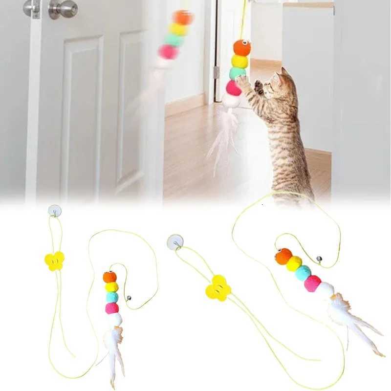 Hanging Cat Teaser Toy Feather Caterpillar Cat Toy Hanging Telescopic Rope Toy Feather Bell Teasing Stick Hanging Swing Cat Toy M251209