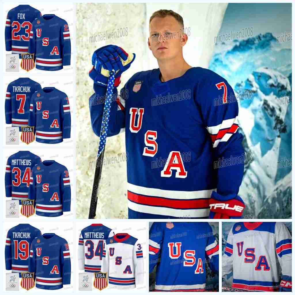 Personalized Custom Team Name USA 2026 Olympicss Hockey Jerseys Matthew Tkachuk Matthew Jake Guentzel Brady Tkachuk Jack Hughes Adam Fox Hellebuyck Quinn Hughes