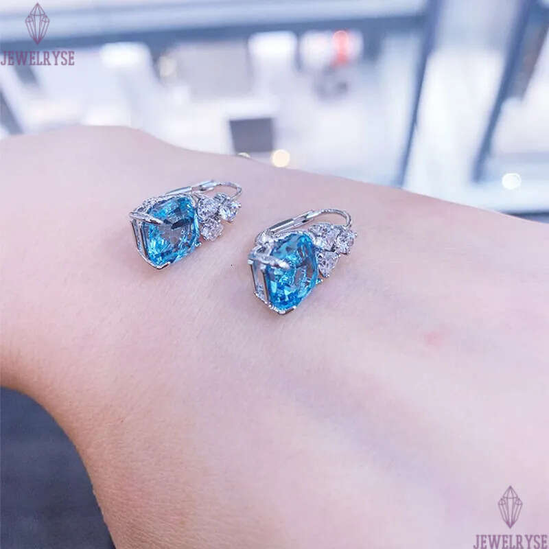 Luxury square blue crystal designer earrings for women romantic shine diamond stone cz zircon elegant charms earring earings ear rings jewelry