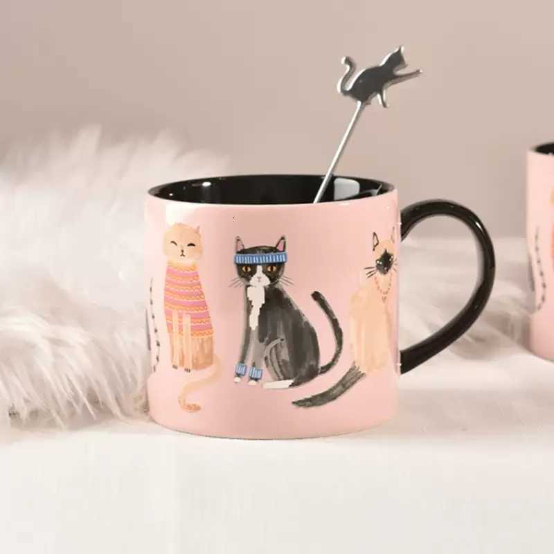 450ml Ceramic Cute Cartoon Cat Oatmeal Breakfast Cup Coffee g Water Tea Milk Cup Drinkware Gift H251209