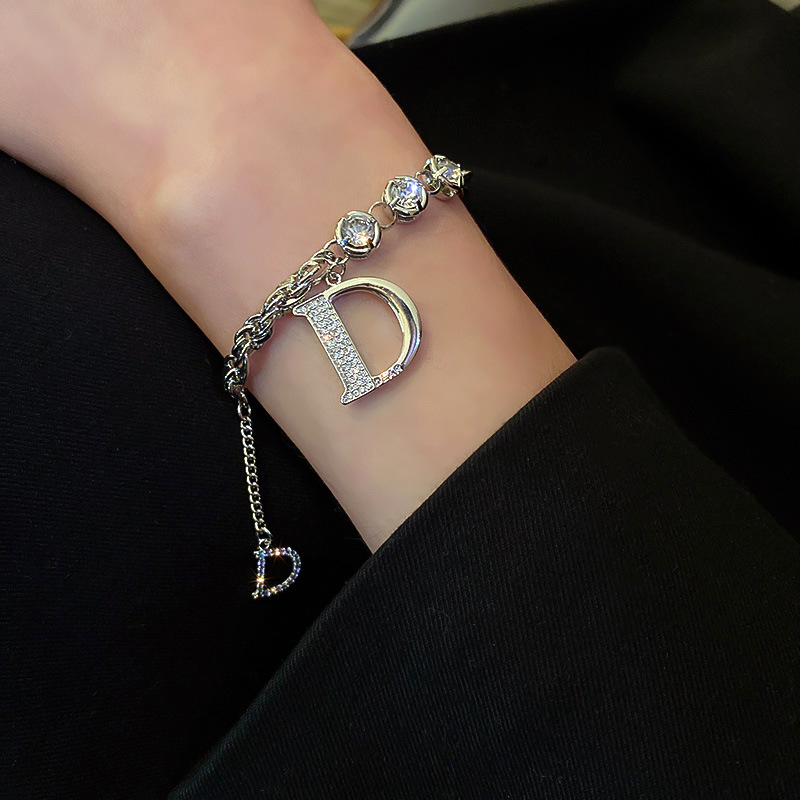 Zirconia Letter D Bracelet Korean Ins Style Minimalist Fashion Hip-Hop Design Accessories for Women - view 7