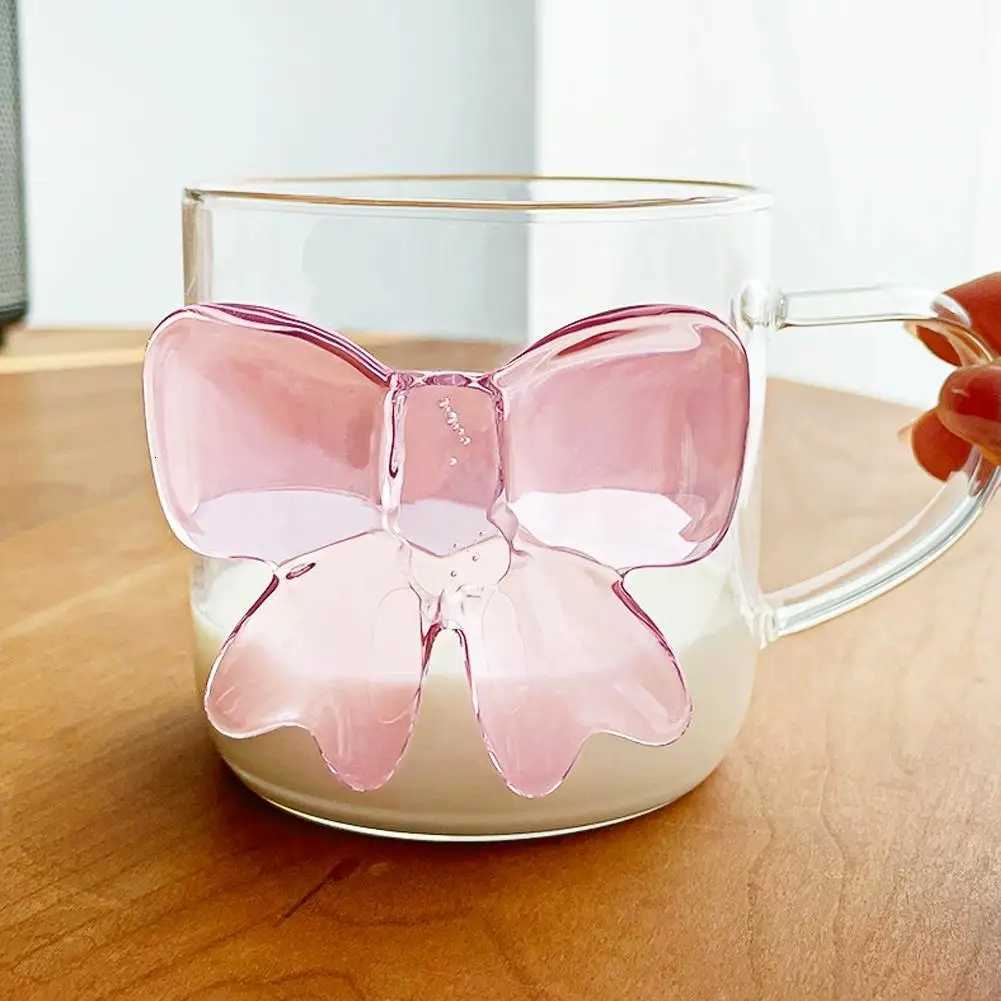 400ml Ceative Transparent Cup With 3D Bow Decor Cute Lovely Coffee g Gifts For Girls Friends Off And He H251209