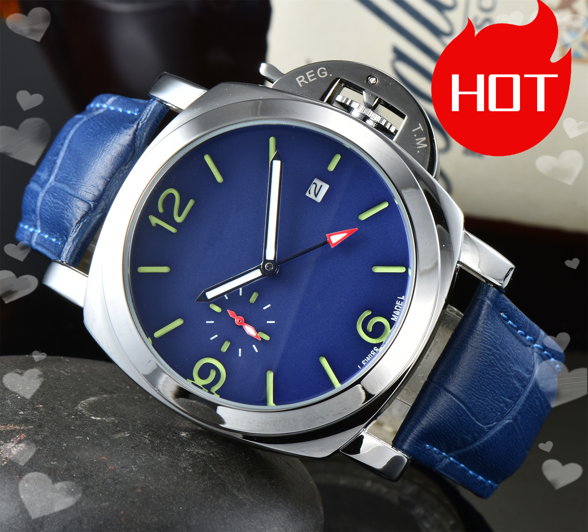 MEN Fashion PANERAIity LUMINORity Quartz Wrist Watches bell mechanical wristwatches High Quality Luxury Brand Chronograph Clock stainless steel Belt #413