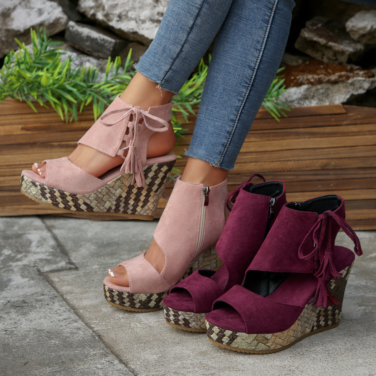 Women Wedges High Heels Sandals Women Designer Platform Sandals Platform Wedges Open Toe Ladies Shoes Summer High Heels Slope Sandals Leather ZIP Roma
