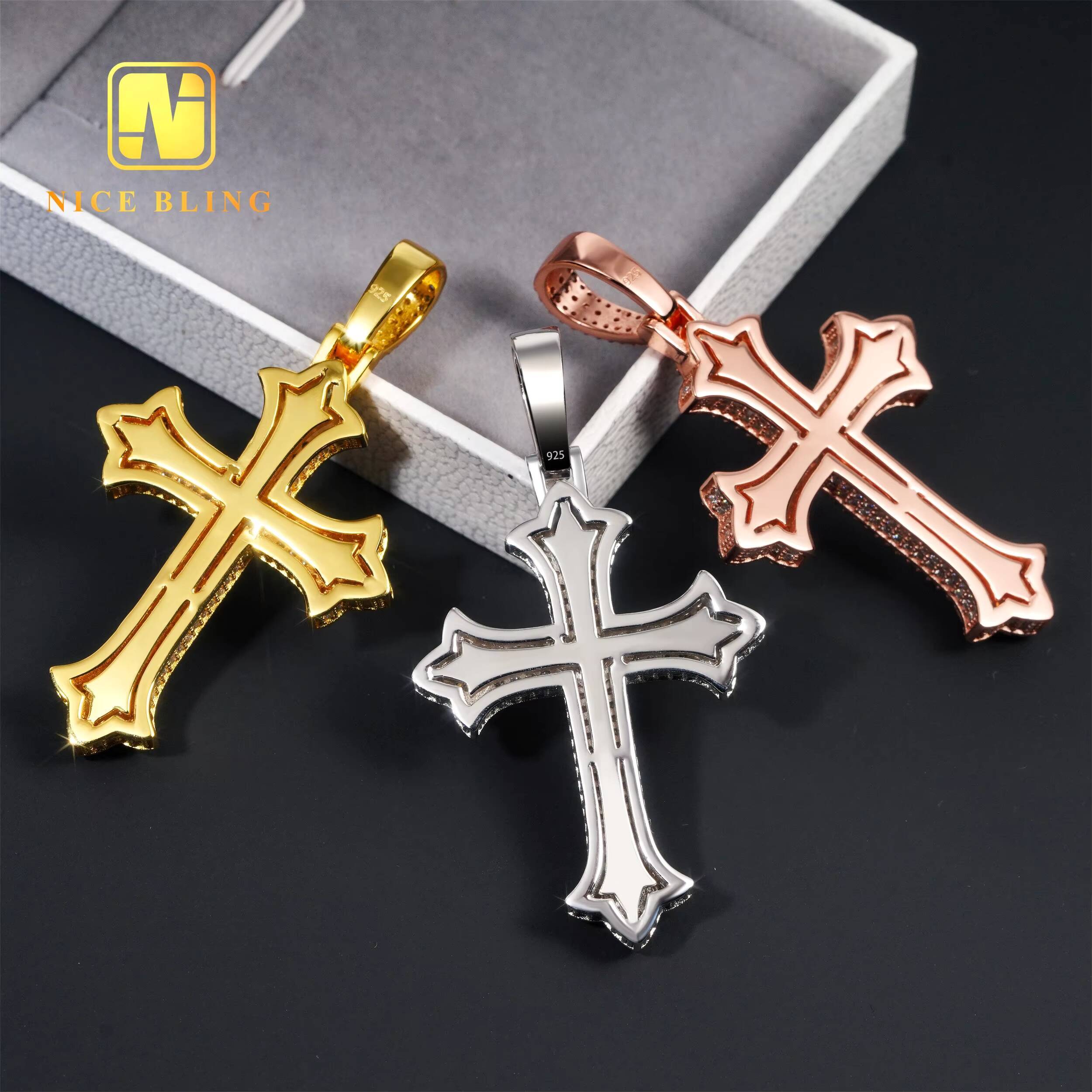 Hip Hop Fashion Jewelry 925 Vvs Moissanite Cross Pendant Men Women Charms Iced Out Shining Moissanite Diamond Cross Pendant
