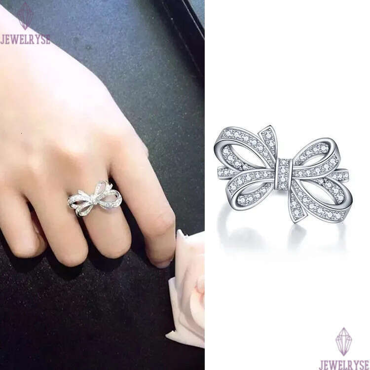 S925 Silver Cute Butterfly Designer Rings for Women Girls Fashion Luxury Crystal Diamond Sweet Bow Bowknot Design Chinese Nail Finger Love Ring Jewelr