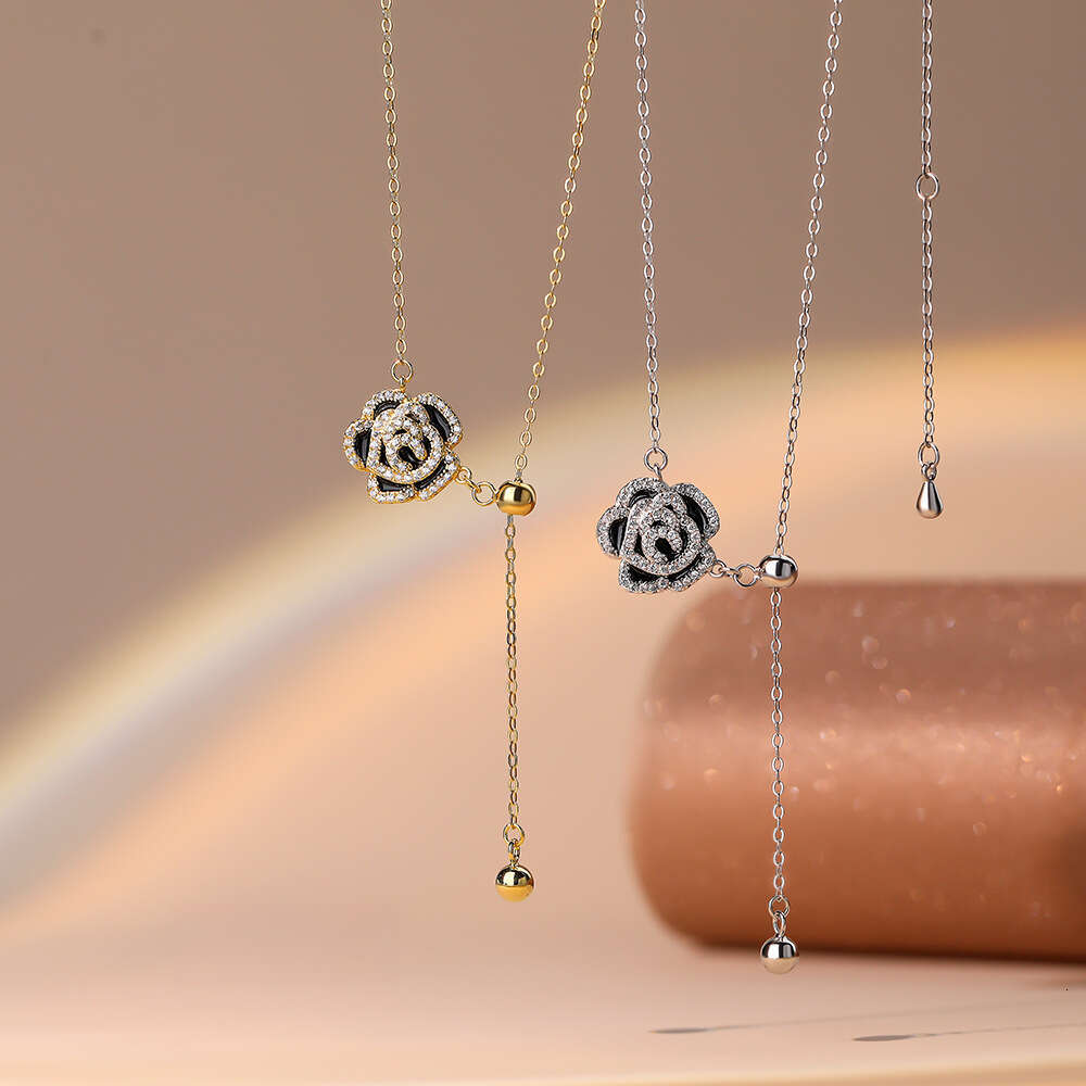 S925 Sterling Silver Camellia Elegant Collarbone Chain for Women French Retro Niche Design Light Luxury Tassel Necklace Wholesale