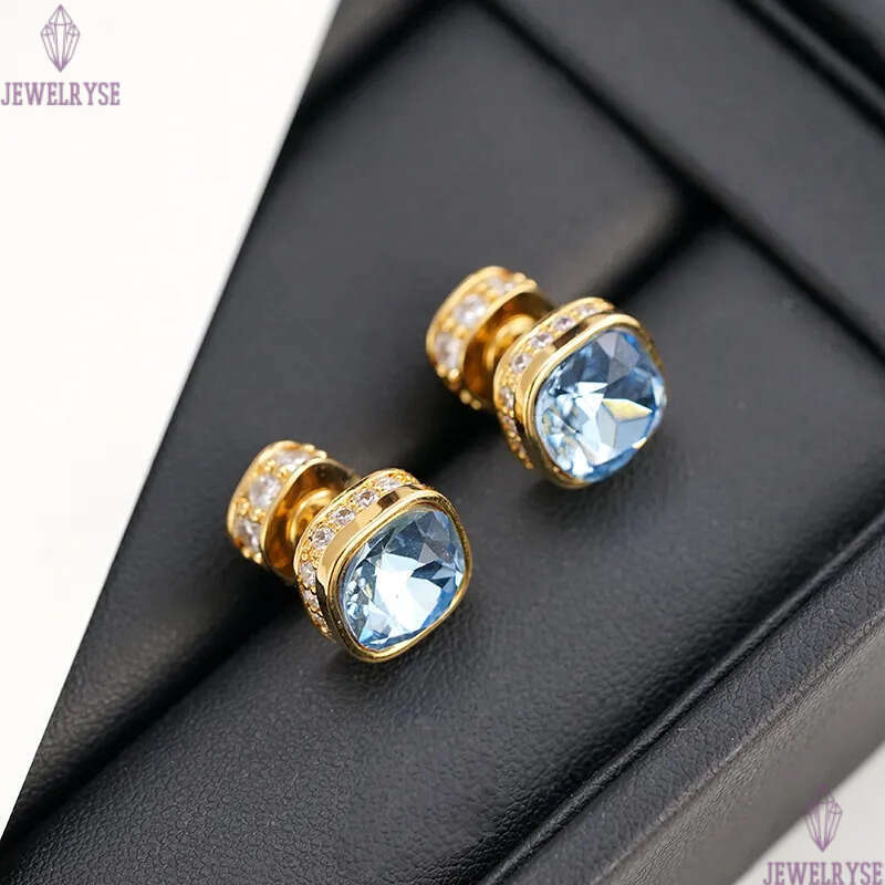 Simple square retro vintage designer earrings for women luxury cz zircon sparkling diamond earring 18k gold aretes shine crystal double side ear rings