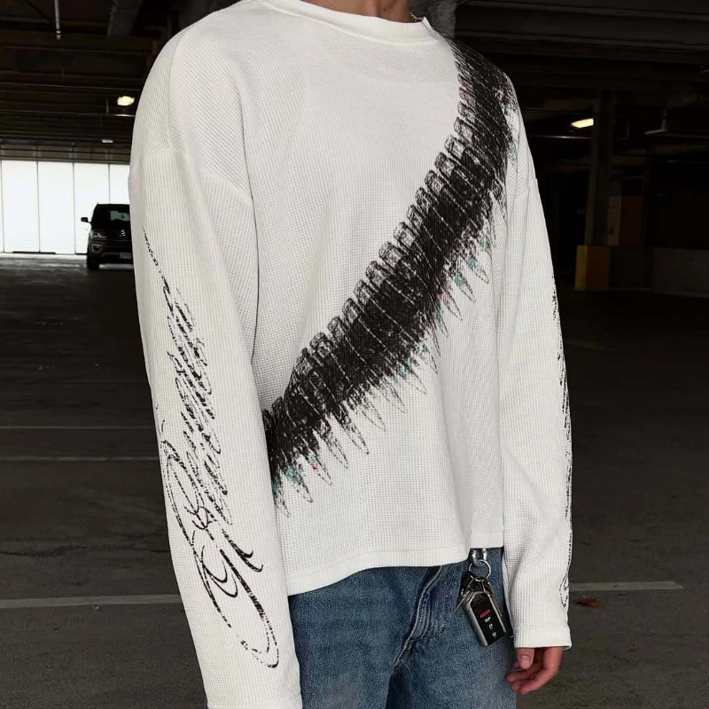 y2k Bullet Letter Printed American Retro Long Sleeve T-shirt Street Style Casual Loose Mens and Womens Top 251205