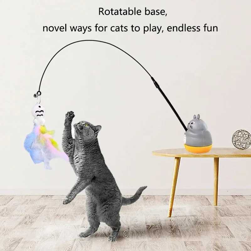 Rotatable Base Cat Teaser Wand Interactive Toy Steel Wire Long Pole Feather for Indoor Cats Novel Ways to Play Endless Fun Pet M251209