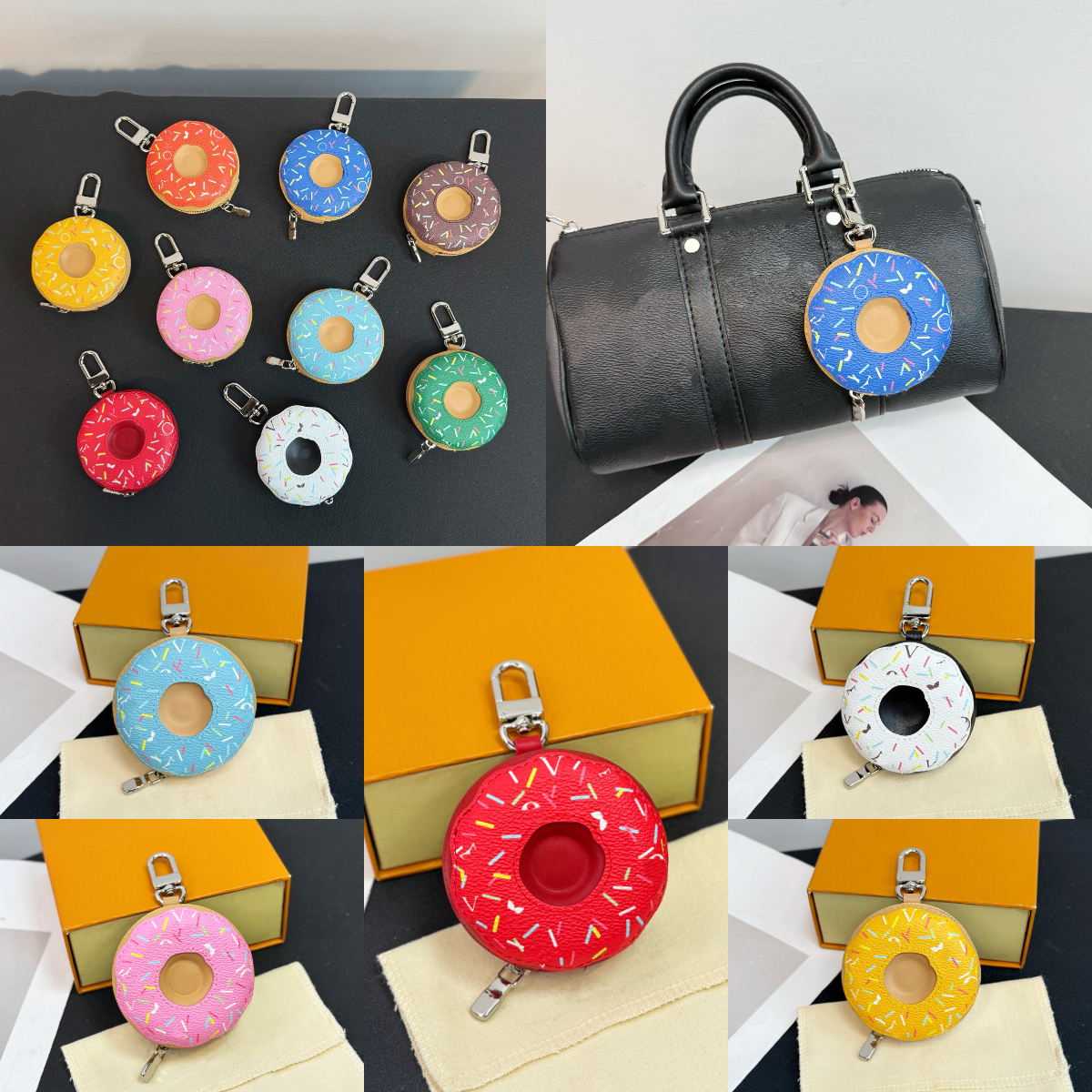 designer bag charm Donut pendant Zipper keychain wallet key chain charms designer Leather Headphone bag pendant accessory Beautiful ornaments lovers' gifts