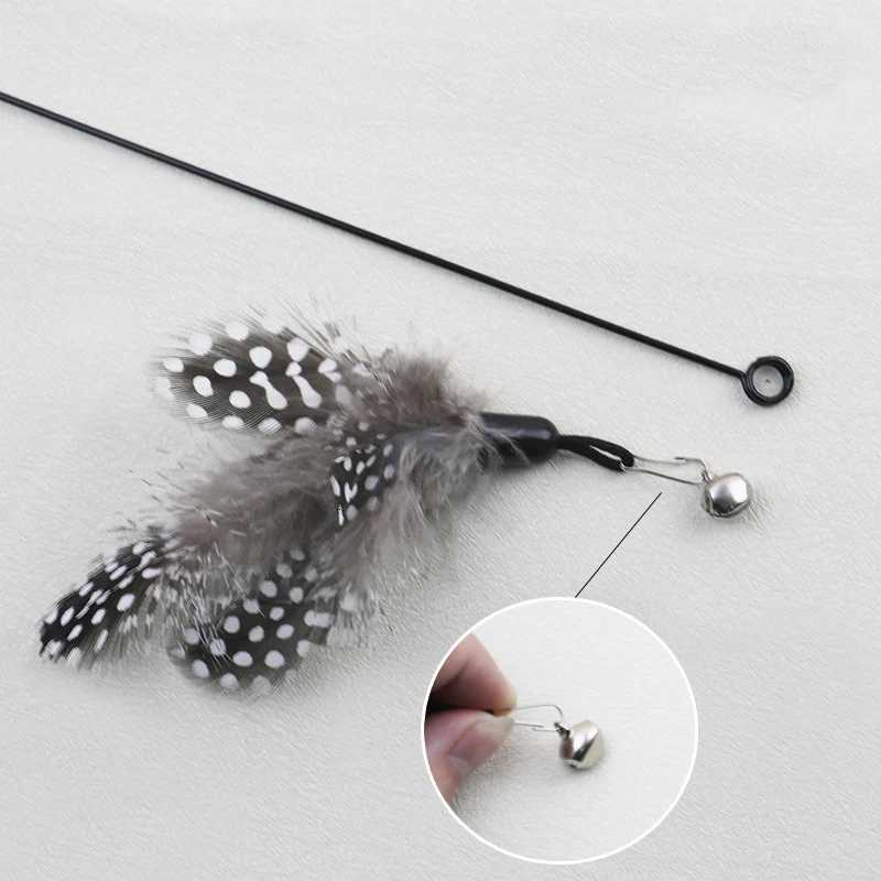 Wooden handle spring teasing cat stick pearl feather replacement head scratch-resistant cat toys to relieve boredom pet supplies M251209