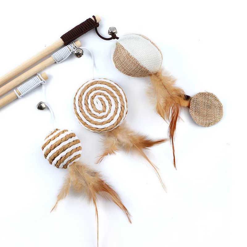 1PC Teaser Feather Toys Kitten Funny Colorful Rod Cat Wand Toys Wood Pet Cat Toys Interactive Stick Pet Cat Supplies M251209