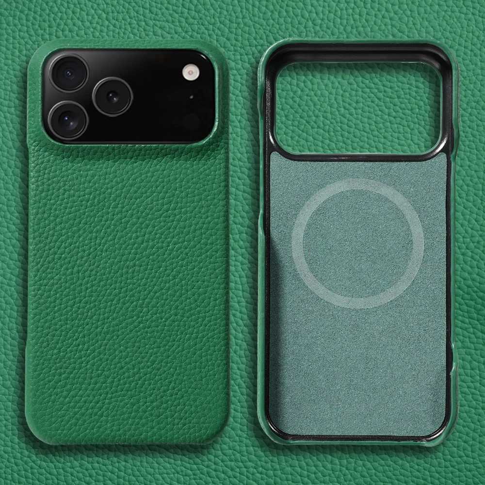 LANGSIDI for Case for iPhone 17 Air 15 16 Pro Max Lychee Natural Cowhide Leather Magnetic Protector Luxury Phone Cover C2512094