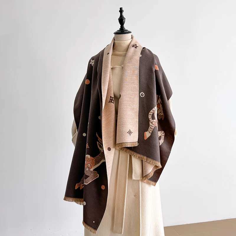 Luxury Womens Faux Cashmere Winter Scarf - War Horse Pattern Thick Warm Blanket Scarf Fashionable Luxurious Easy-Match with Coat Y251208
