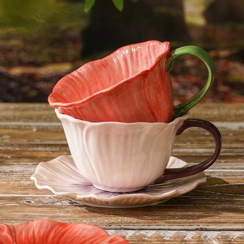 300ML European Ceramic Coffee Cup Saucer Flower Shape g Delicate Flower Afternoon Tea Flower Tea Coffee Cup Breakfast Milk g H251209