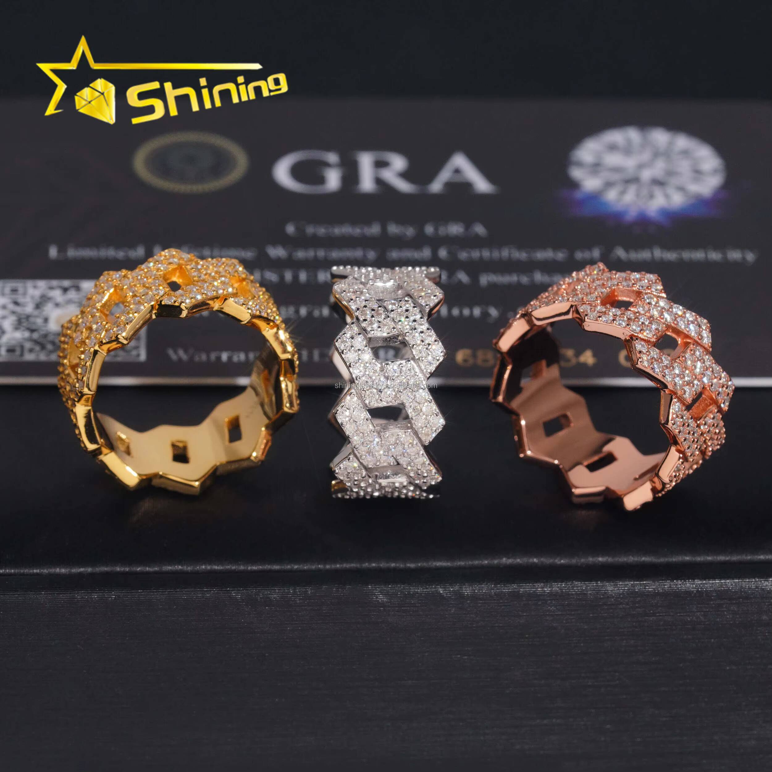 Fire Shining Jewelry Drop Shipping Iced Out Man Jewelry Engagement Ring 925 Silver Jewelry Moissanite Diamond Eternity Band Ring