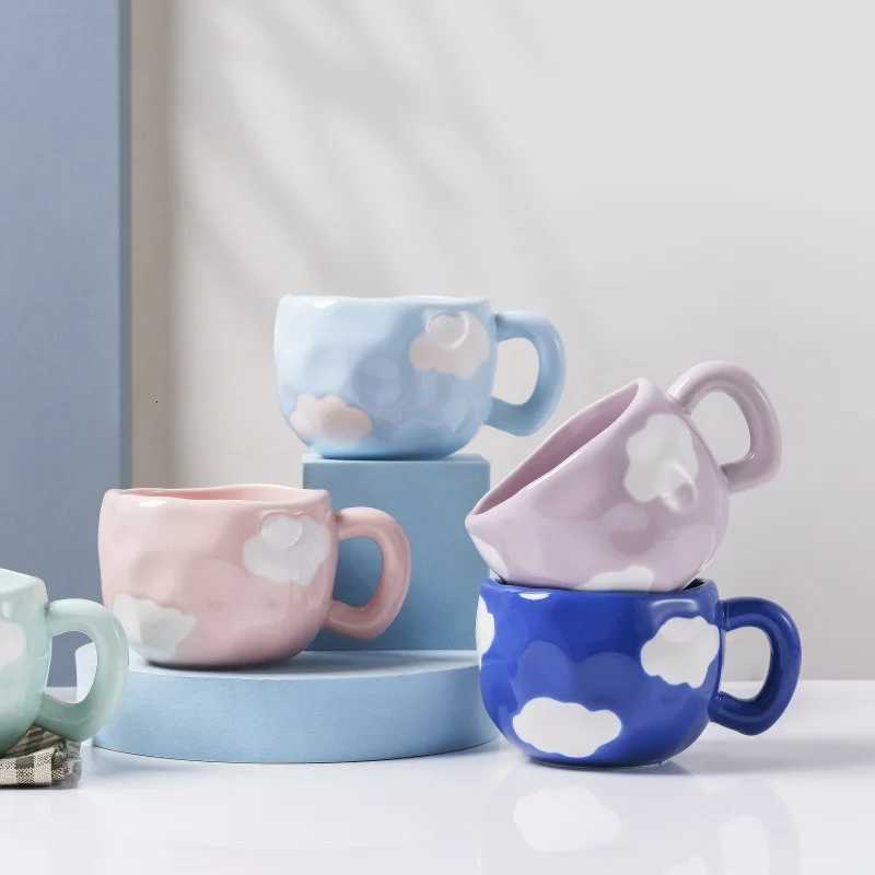 300ML Creative Hand Pinched Irregar Flower Ceramic g Handmade Coffee Cup Breakfast Milk Afternoon tea cups Korean Style gs H251209