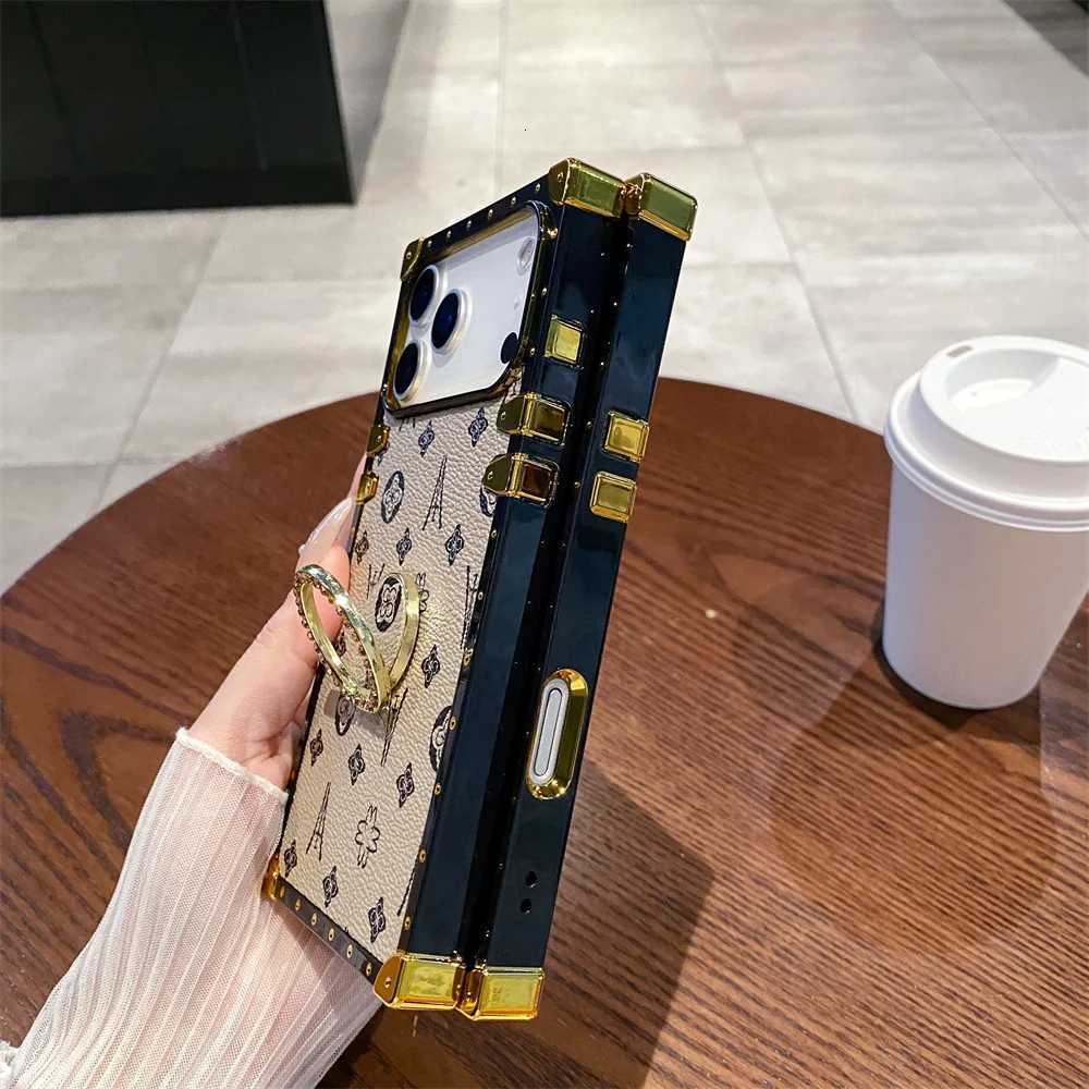 luxury PU Leather Ring Stand Flower Phone Case For iPhone 17 17Air 16 16E 15 Pro Max 13 14 Plus 12 Mini Protective Cover Shell C251209