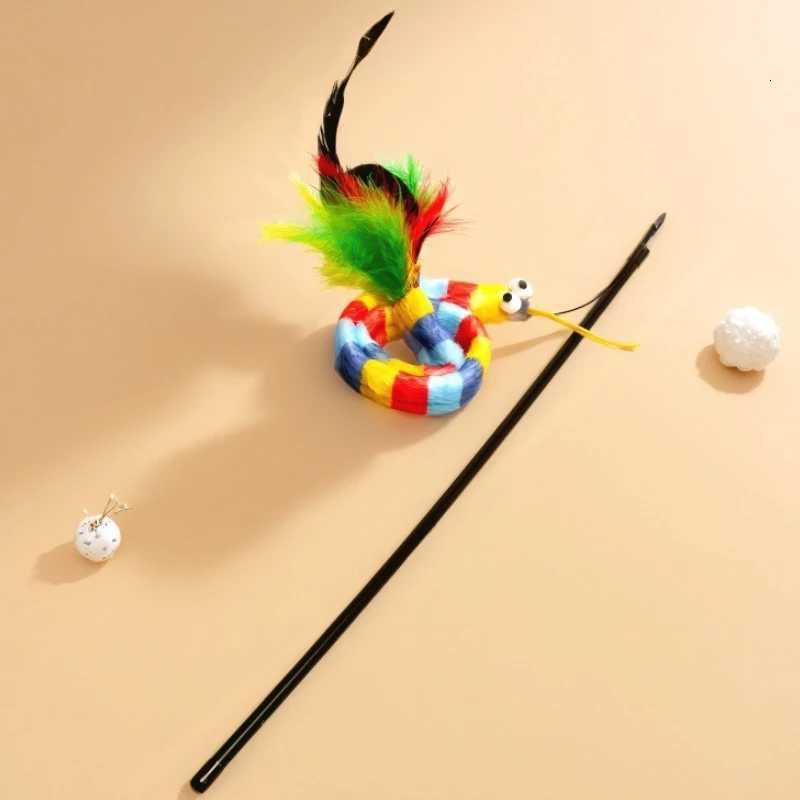 Cat Teaser Toy Colorful Caterpillar Feather Plush Interactive Cat Teaser Stick Durable Bite Self High Teaser Tool Cat Toy M251209