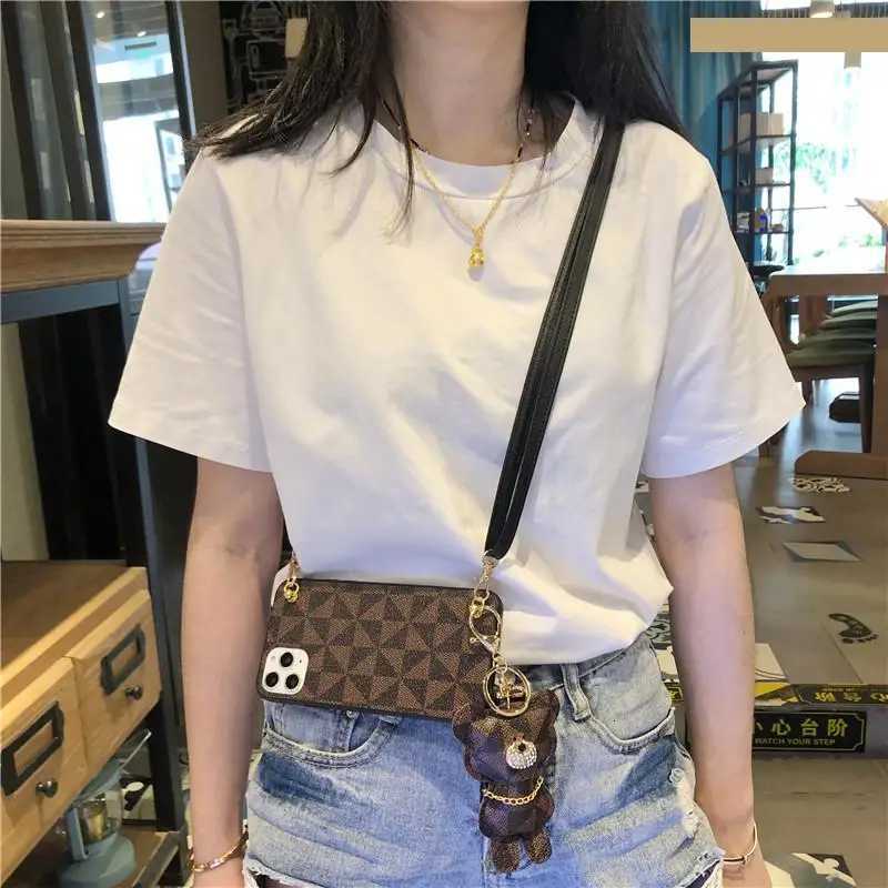 Diamond Bear Lanyard Girl Soft Case For Iphone 14 13 11 12 Pro Max Mini 7 8 Plus Xr X Xs Max Se 2020 Leather Phone Cover Fundas C251209