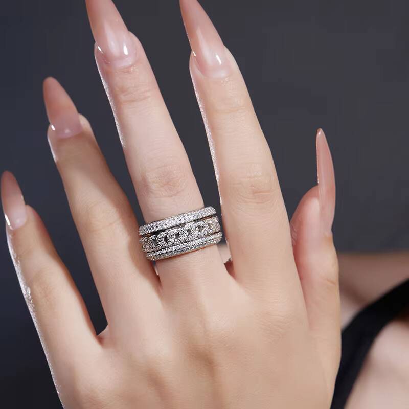 Hot Selling Moissanite Wide Band Ring S925 Silver 18K Gold Plated Iced Out Design for Men and Women Hip Hop Jewelry Ring